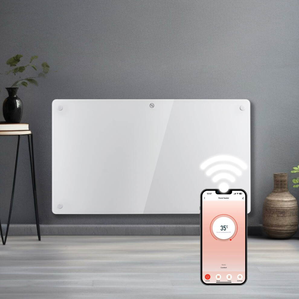 Futura Electric 1500W Wifi Glass Radiator Panel Heater Wall Mounted Or Floor Standing Bathroom Safe Timer And Thermostat White