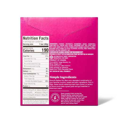Good & Gather Almonds , Cranberries and Macadamia Bars 5.6oz/4ct 2