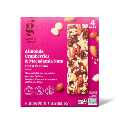 Good & Gather Almonds , Cranberries and Macadamia Bars 5.6oz/4ct