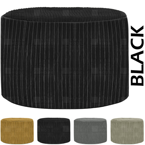 (Black) Footstool Cord Beanbag Oval Pouffe Filled Ottoman 2