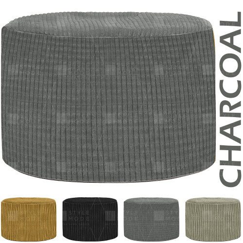 (Charcoal) Footstool Cord Beanbag Oval Pouffe Filled Ottoman 2