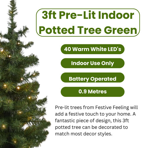 Pre-Lit Artificial Potted Christmas Tree 3ft With 40 Warm White LED's, 2