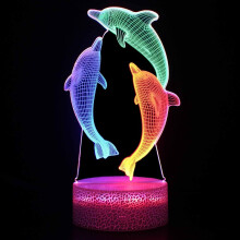 3D Night Light LED Dolphin Illusion Lamp Creative Gift Visual Lamp Three-Color Touch Creative Gift Desk lamp , Birthday Gifts for Girls Home Decor