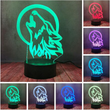 3D Lamp LED Wolf Head Night Light, Portable Home Bedside Touch Remote Desk Lamp, Wolf Animal Gifts Kid 16 Color Changing Flash Optical Table Lamp, Kid