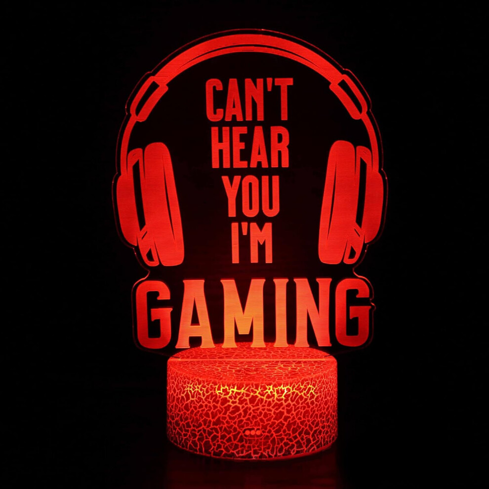 3D Night Light Lamp for Gamer, 16 Colors, 4 Colors Changing Modes, Touch & Remote Control, Dimmable, Battery/USB Powered (Can't Hear You I'm Gaming)