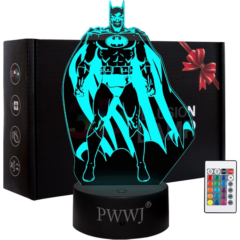 3D Night Light The Batman Toys Bedside Table Desk Illusion Lamp Color Changing LED Acrylic RGB Lights Gifts for Batman Fans, Kid Bedroom Decor, Birthd