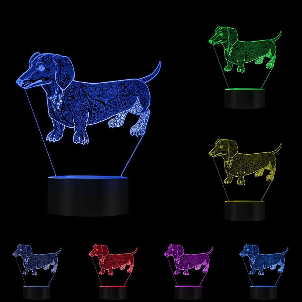 Cute Temperament Abstract Dachshund 3D Night Light 3D Optical Illusion Light Glowing LED Lamp Pet Lover Owner Lighting Gift