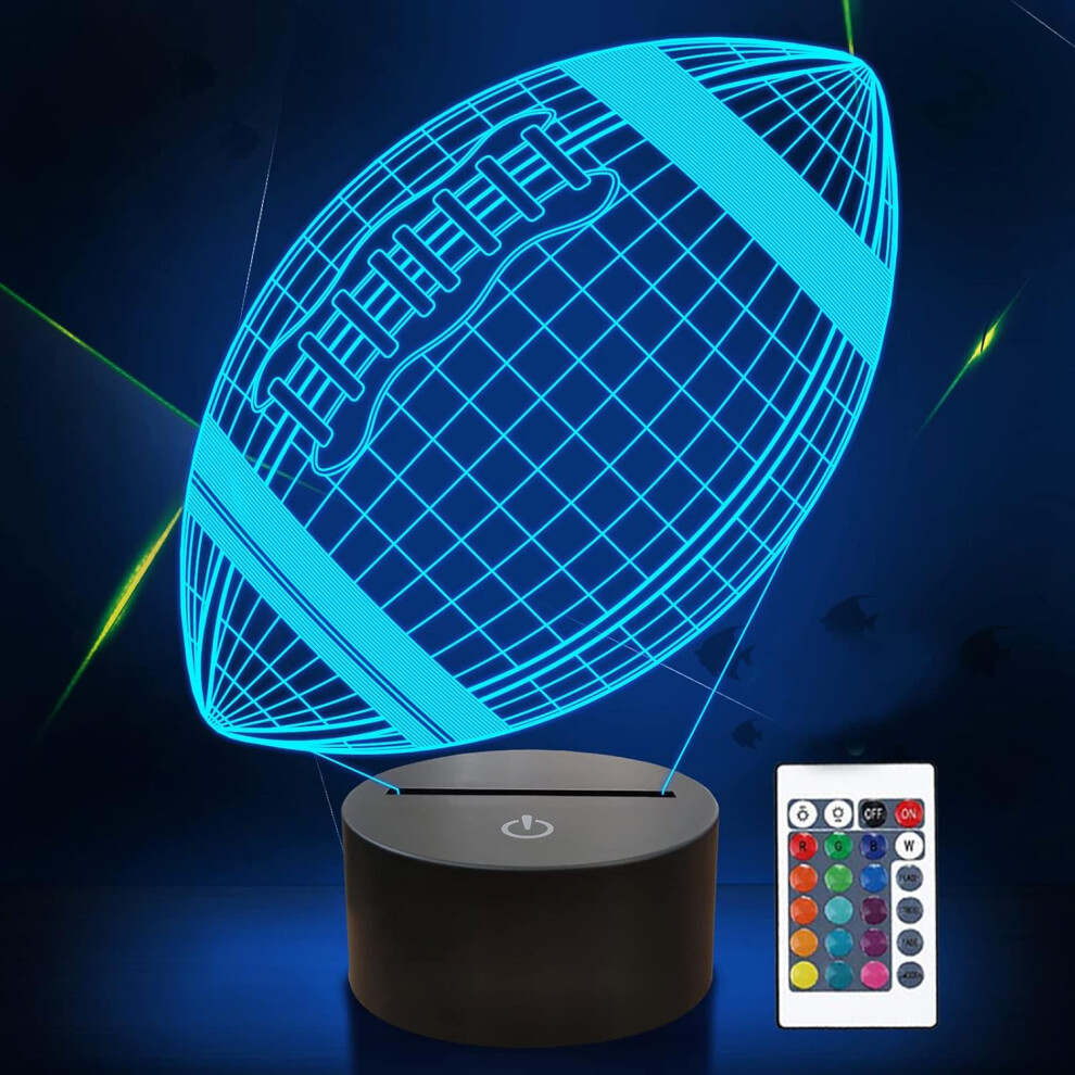 Football 3D Night Light, American Football 3D Illusion Lamp for Kids with Remote 16 Colors Changing, Creative Birthday Rugby Gifts for Boy Girl