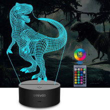 Dinosaur 3D Night Light for Kids 16 Colors Changing 3D Optical Illusion Lamp with Smart Touch & Remote Control, Best Gift for Girls Boys Kids (D