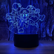 Cute Super Mario and Luigi Figurines Yoshi Mario Bros Anime Figure 3D LED Optical Illusion Sleep Night Light with Remote 16 Colors Bedroom Decor