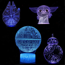 4-Pack 3D Night Light 3D Led Star Wars Lamp Illusion Lamp 7 Colors Change Decor Lamp with Remote Control for Kids, Gifts for Children (Yoda)
