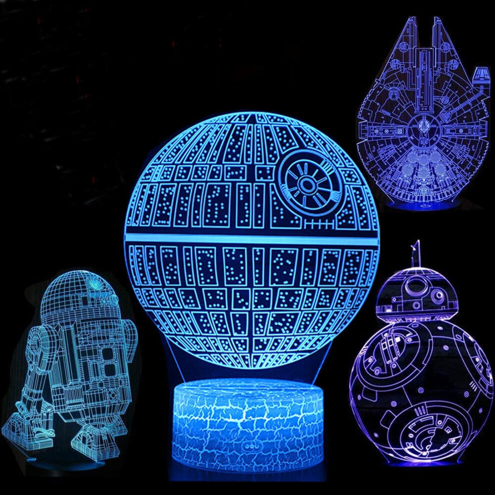 4-Pack 3D Night Light 3D Led 3D Star Wars Lamp Illusion Lamp 7 Colors Change Decor Lamp with Remote Control for Kids, Gifts for Children (Star War)