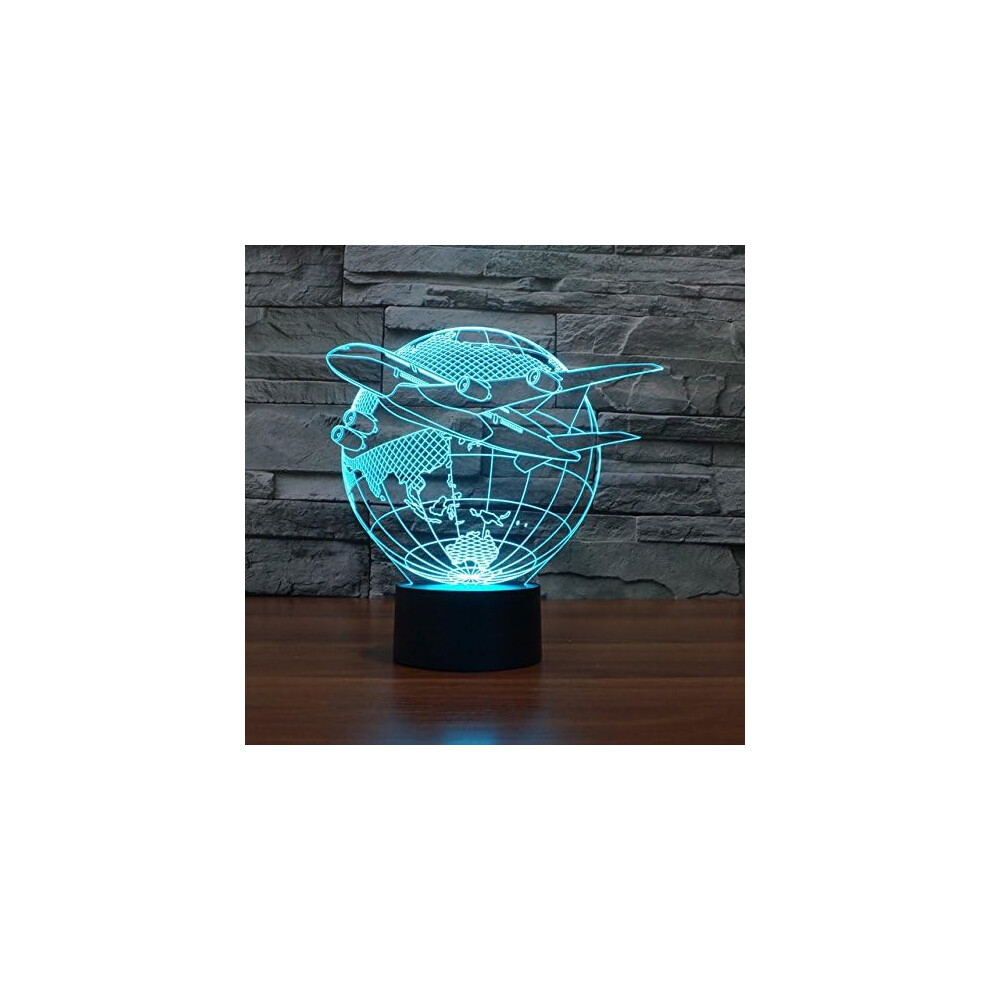 3D Plane Night Light Aircraft 7 Color Change LED Table Desk Lamp Acrylic Flat ABS Base USB Charger Home Decoration Toy Birthday Christmas Kid Ch-image-OPC-PFPTK7Q-NEW