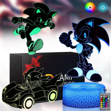 3D Sonic Night Light: 3 Patterns, 16-Color Change LED Lamp with Remote & Touch Control, USB/Battery, Perfect Gift for Sonic Fans
