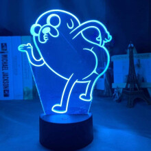 Adventure Time Jake The Dog Bend Over Figure 3D Night Light, Acrylic Panel Abs Base USB Cable Illusion Effect Multi-Color Remote Control Lamp