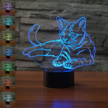3D LED Cat Animal Optical Illusion Sensor Night Light with Smart Touch & USB Cable 7 Colors Change LED Atmosphere Lamp