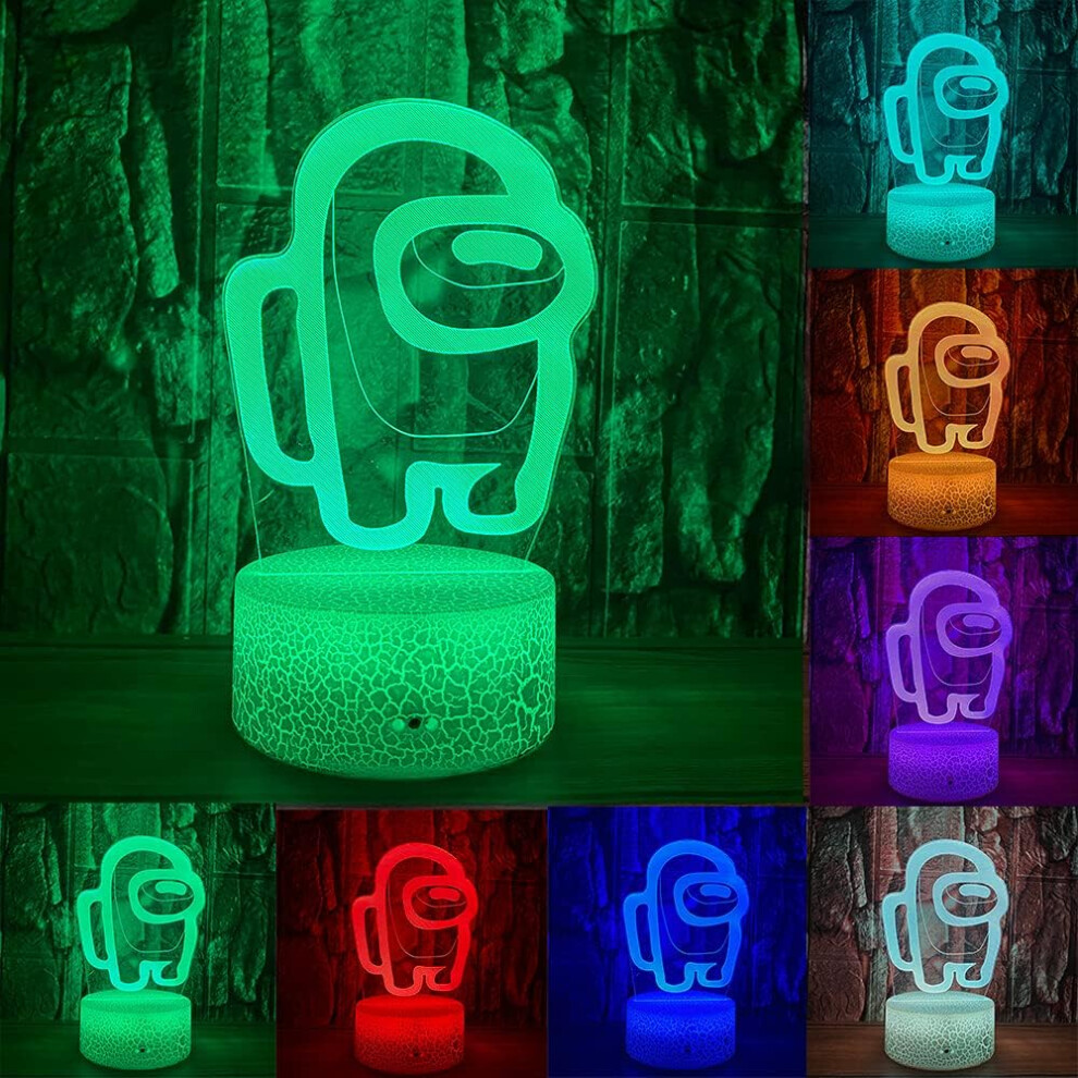 Veeki Among Us 3D Led Optical Illusion Night With Remote, 7 Colors, Dimmable, Usb Powered Acrylic Table Lamp For Bedroom Decor Light