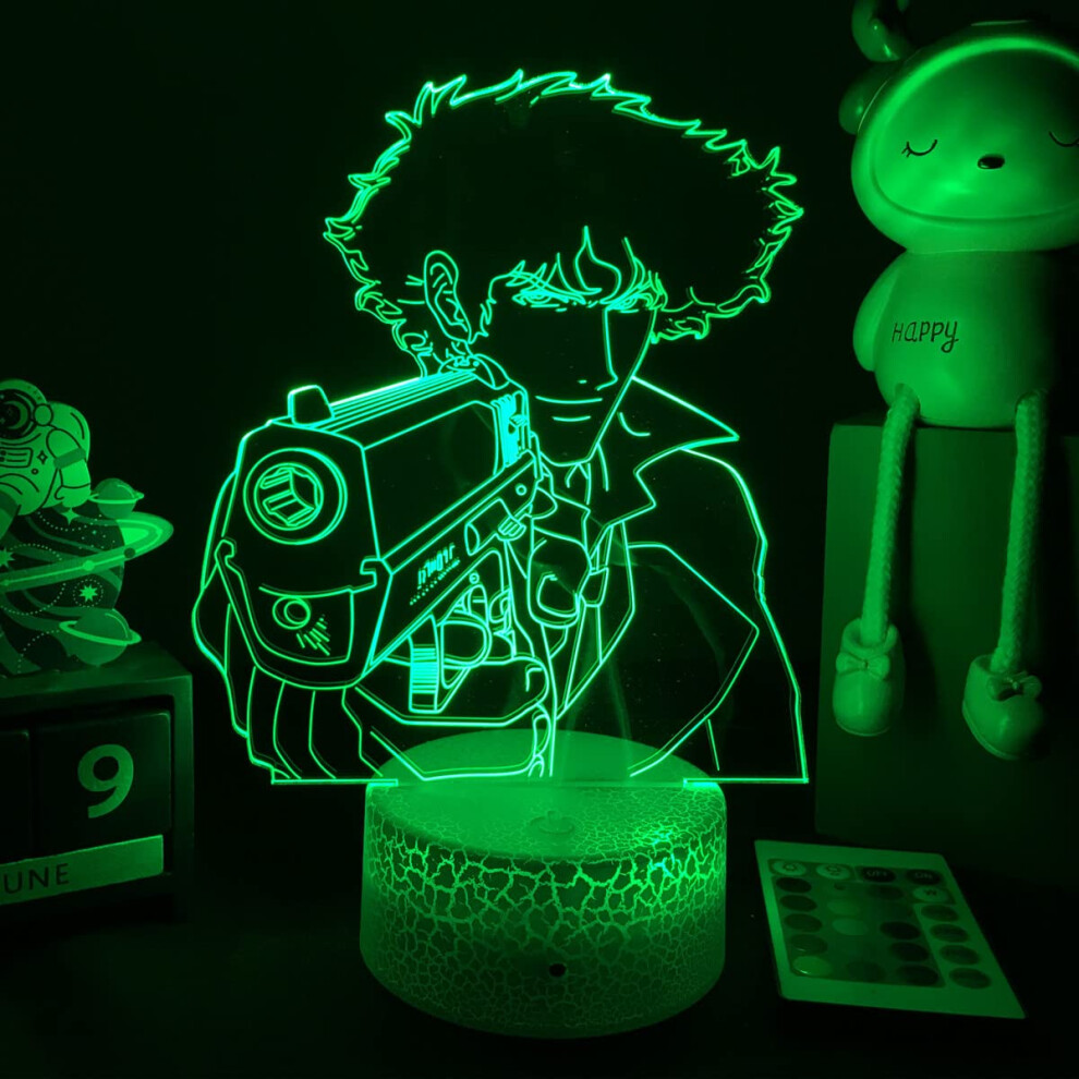 Anime Cowboy-Bebop 3D Night Light for Kids Spike Spiegel Manga Figure Gifts for fans-16 Color LED Anime Cowboy-Bebop Illusion Lamp for Teen Girl