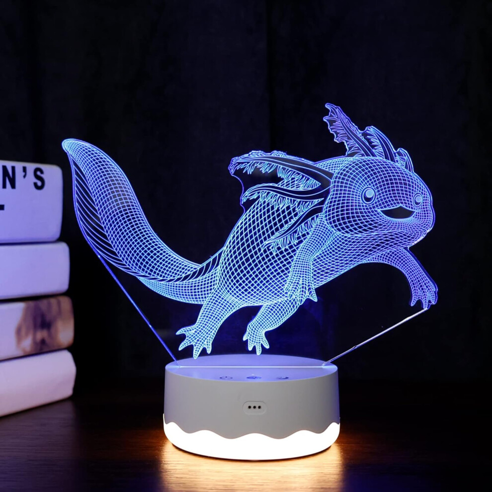 Axolotl 3D Illusion Night Light for Kids, 3D Optical USB LED Light with Remote Touch 16 Color Flashing Changing Timer Desk Lamps Room Decor Fest