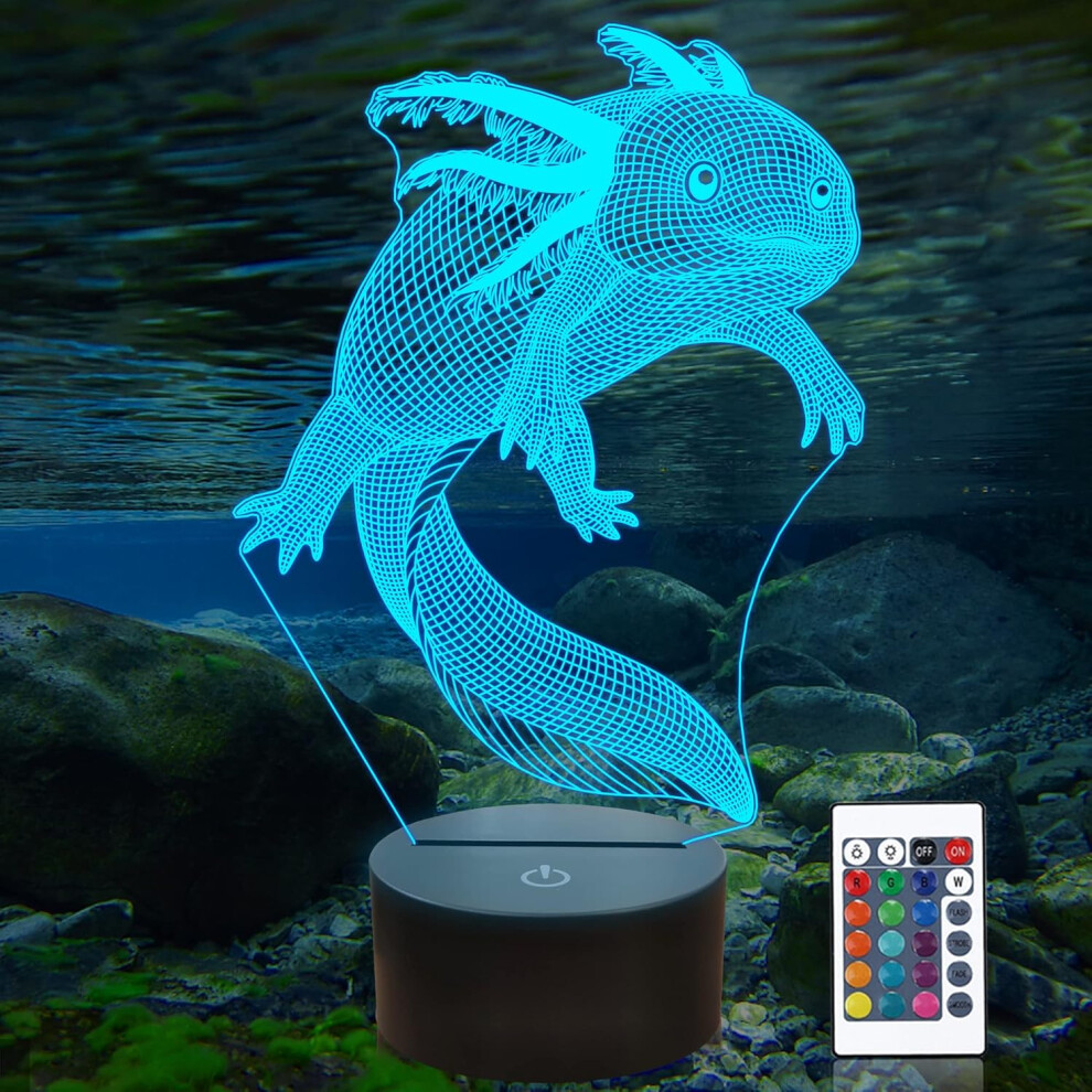 Veeki Ammonite Axolotl Night Mexican Salamander Fish 3D Illusion Lamp For Kids, 16 Colors Changing With Remote, Kids Bedroom Decor Light