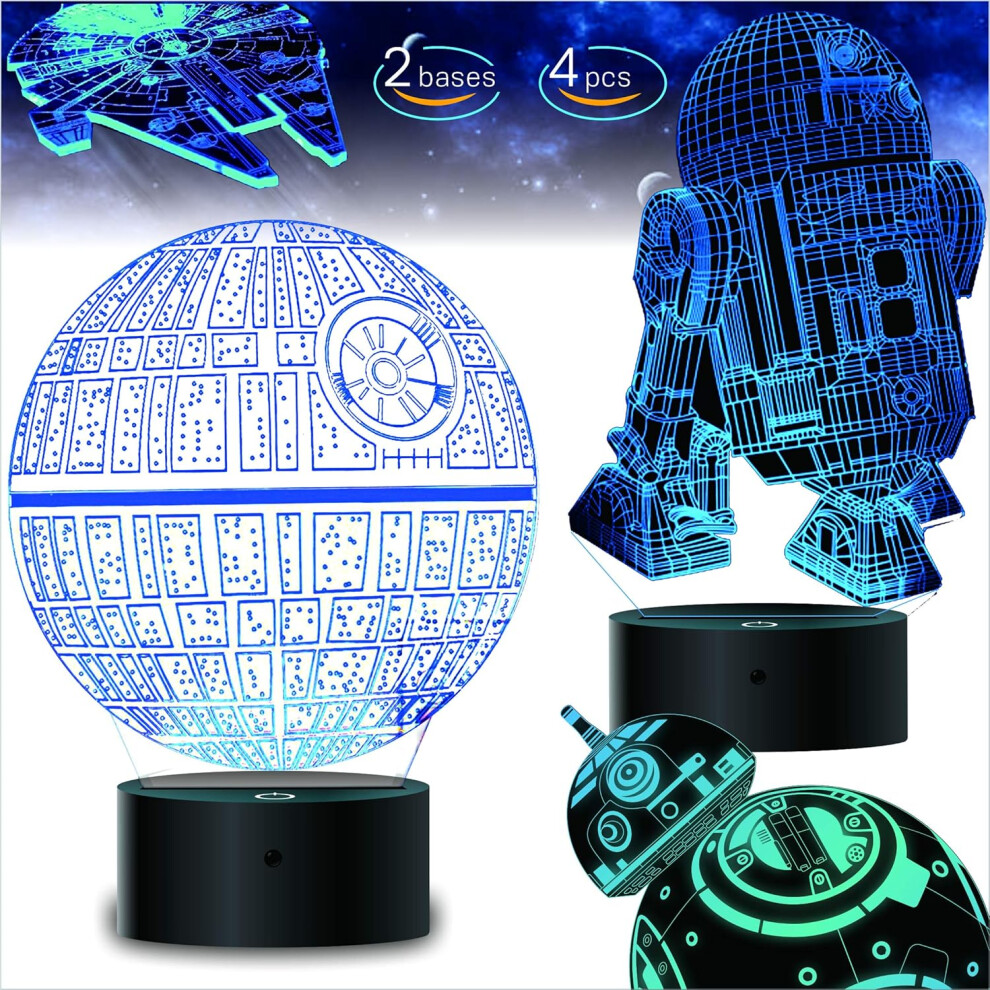 3D Illusion Star Wars Night Light,4 Pattern with Timing Function Star Wars Toys LED Night Lamp,Christmas Birthday Gifts for Star Wars Fans Boys