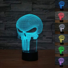 Punisher Skull 3D Visual Illusion Night Light LED Desk Lamp - 7-Color Touch-Change Glow, Perfect Gift