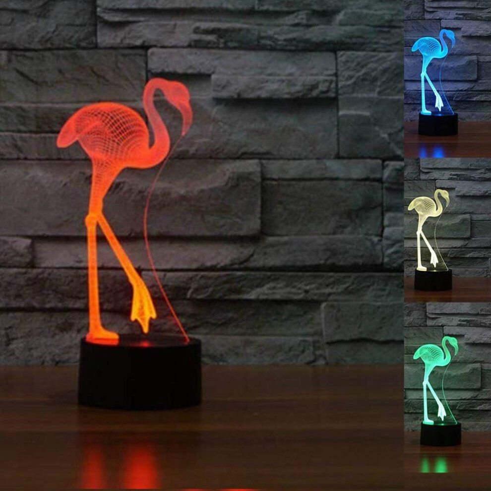 3D Flamingo Night Light Animal Lamp Illusion Night Light 7 Color Changing Touch Switch Table Desk Decoration Lamps Gift