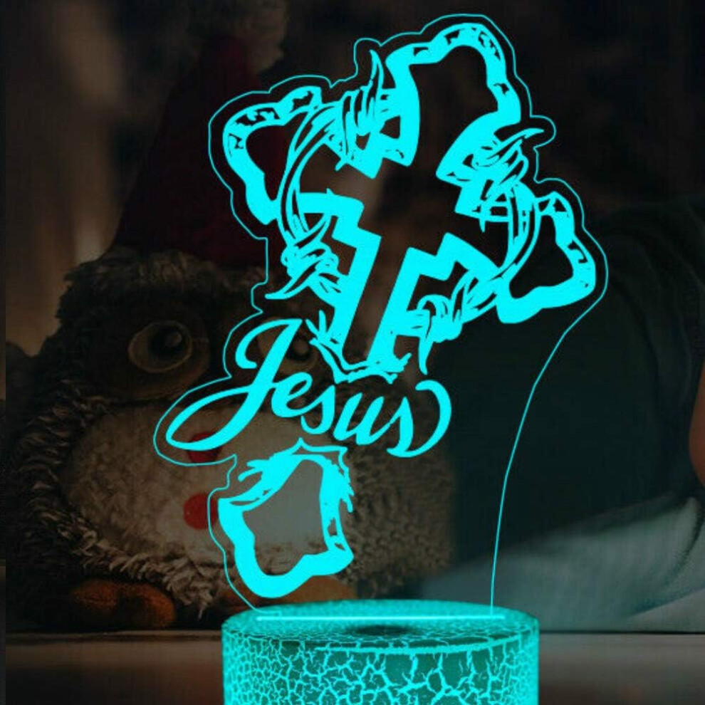 3D God Jesus Cross Night Light Lamp Illusion Led 7 Color Changing Touch Switch Table Desk Decoration Lamps Gift with Acrylic Flat ABS Base USB C