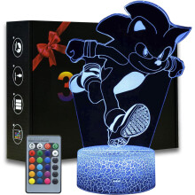 3D Illusion Sonic Night Light - Anime Hedgehog Desk Lamp with Remote Control, Kids Bedroom Decor, LED Gift for Boys & Girls