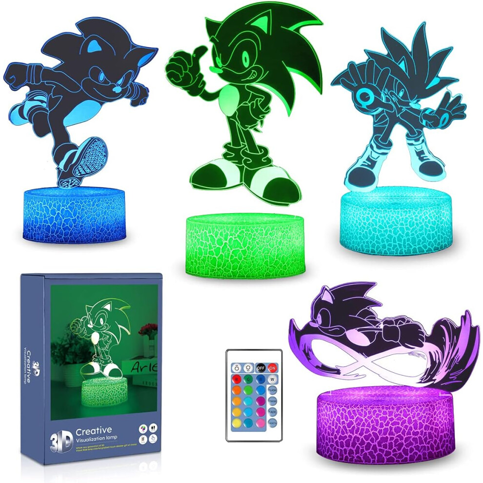 3D Sonic The Hedgehog Night Light 4 Patterns and 16 Color Change Decor Lamp with Remote Control, Birthday Christmas Gifts for Kids,Boy,Girls,and Sonic