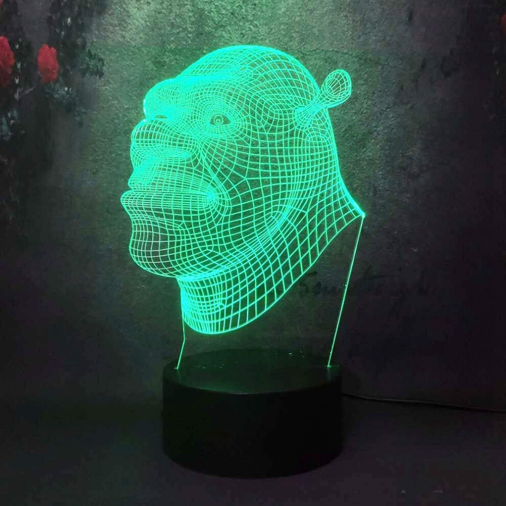 Veeki 3D Shrek Led Night 7 Color Change Remote Control Usb Base Battery Powered Desk Table Illusion Optical Night Home Decor Boy Kid Children Te Light