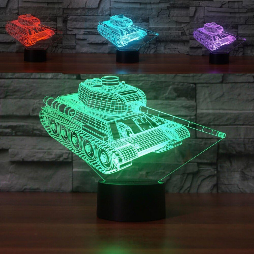 Veeki 3D Tank Night Car Table Desk Optical Illusion Lamps 7 Color Changing S Led Table Lamp Xmas Home Love Birthday Children Kids Decor Toy Gift Light