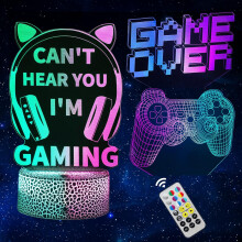 3Pcs 3D Illusion Gamer Night Light, Game Room Decor with Two-Colored Display+Timer, Gamer Gifts with Remote Control, Gaming Lamp for Boys Girls Men Bo