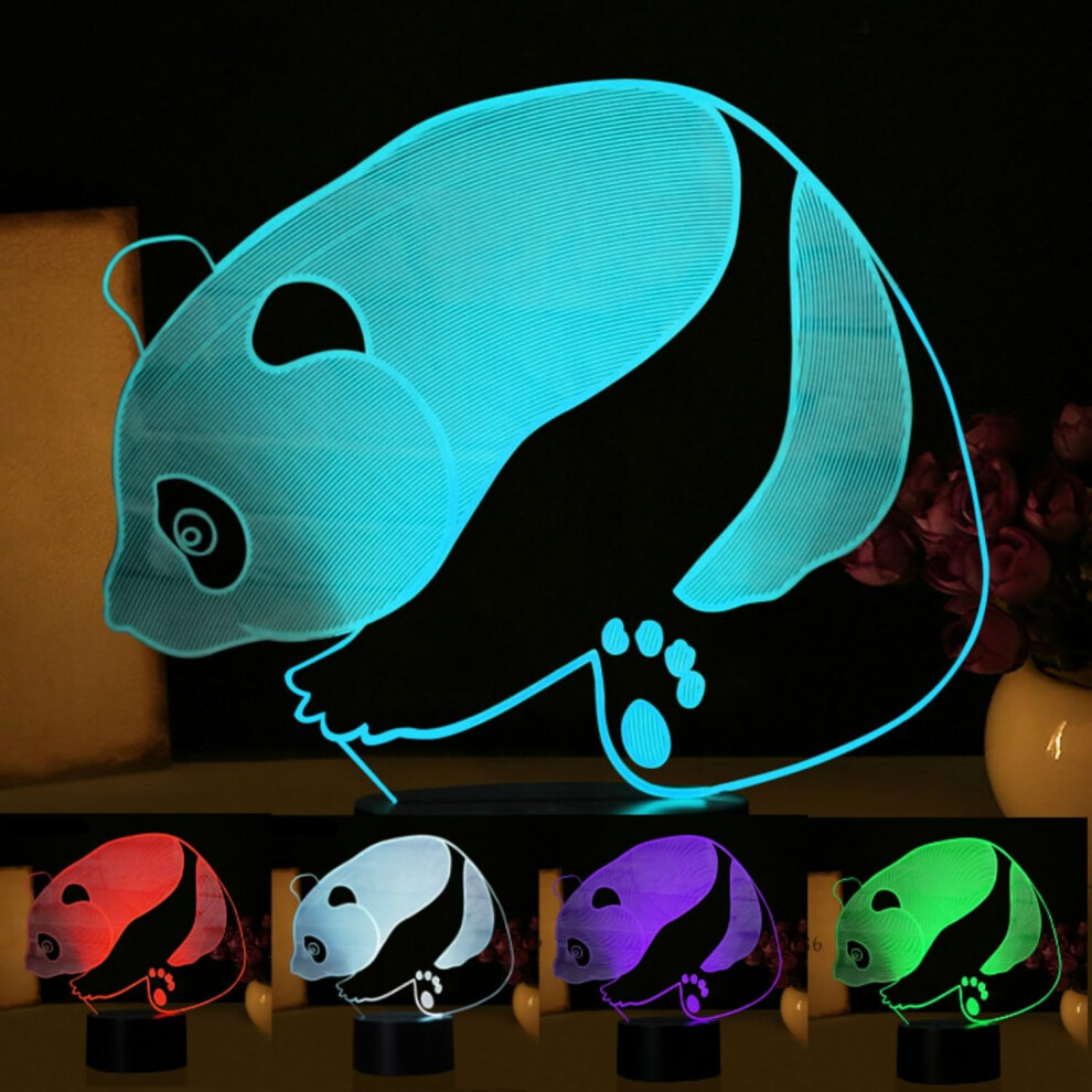 Animal 3D Panda Night Light Table Desk Optical Illusion Lamps 7 Color Changing Lights LED Table Lamp Xmas Home Love Birthday Children Kids Decor Toy G