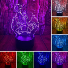 Anime Character Figure Cartoon Charizard 3D LED Optical Illusion Decoration Table Lamp 16 Colors Remote Control Acrylic Visual Night Light Easter Xmas