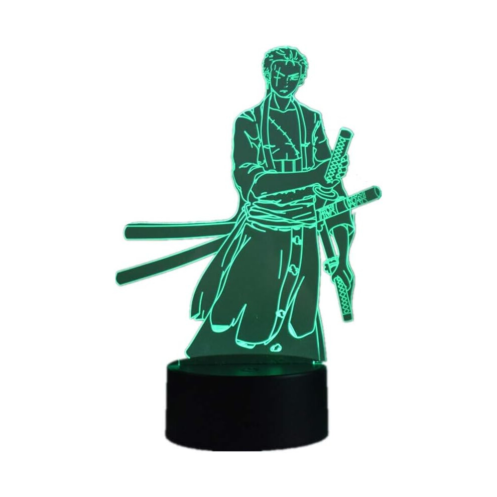 Anime 3D Colorful Roronoa Zoro LED Night Light Touch 7 Color/Remote Control 16 Color USB Table Lamp Creative Holiday Gifts Best Gifts for Straw Hat Lo