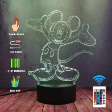 Anime Mickey Minnie Mouse Night Light, 3D LED Illusion Desk Table Lamp with 16 Color Gradient Portable Bedside Touch Remote Lamp Creative Kid Birthday