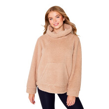 (L, Cream) Turtle Womens Grey Fleece Lounge Top Snuggle Top Warm Jacket Jumper Cowl Neck