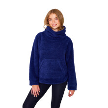 (M, Navy) Turtle Womens Grey Fleece Lounge Top Snuggle Top Warm Jacket Jumper Cowl Neck
