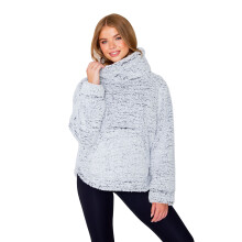 (L, Grey Top) Turtle Womens Grey Fleece Lounge Top Snuggle Top Warm Jacket Jumper Cowl Neck