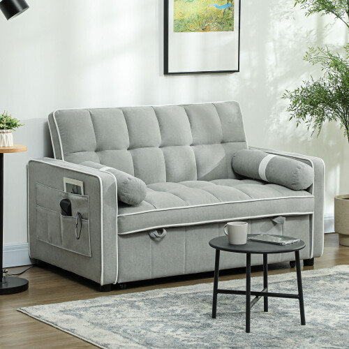 Homcom HOMCOM 2 Seater Pull Out Sofa Bed with Adjustable Backrest, Light Grey 2