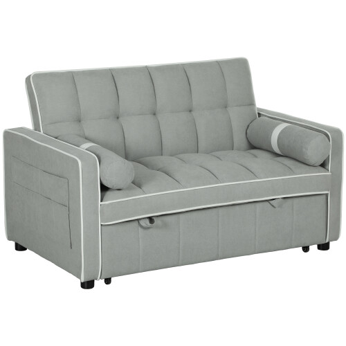 Homcom HOMCOM 2 Seater Pull Out Sofa Bed with Adjustable Backrest, Light Grey