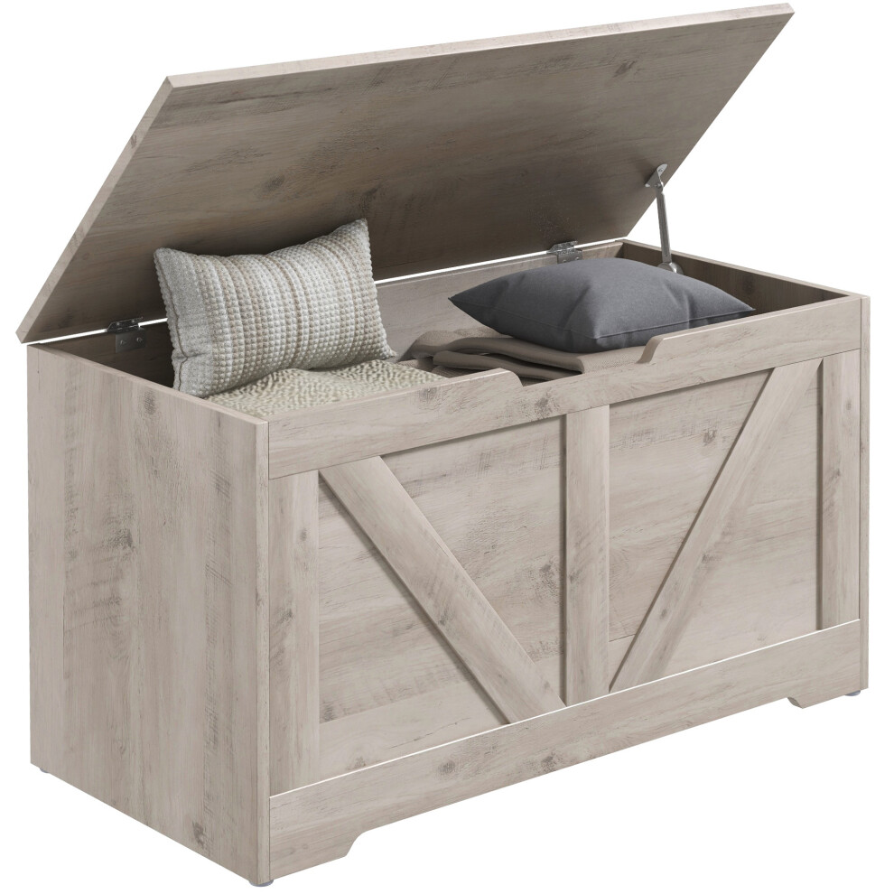 HOMCOM Storage Trunk for Living Room, with Safety Hinges, Grey