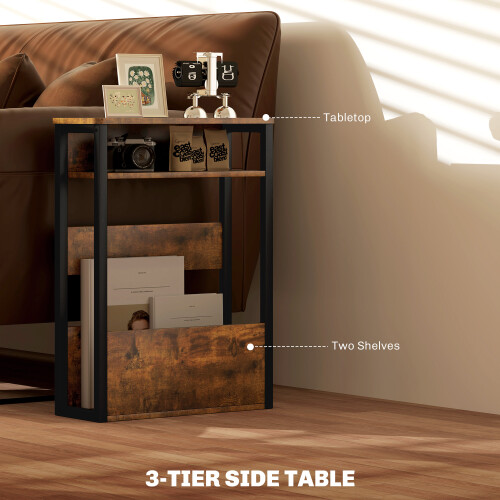 Homcom HOMCOM Narrow Side Table with Storage, Bedside End Table, Rustic Brown 2