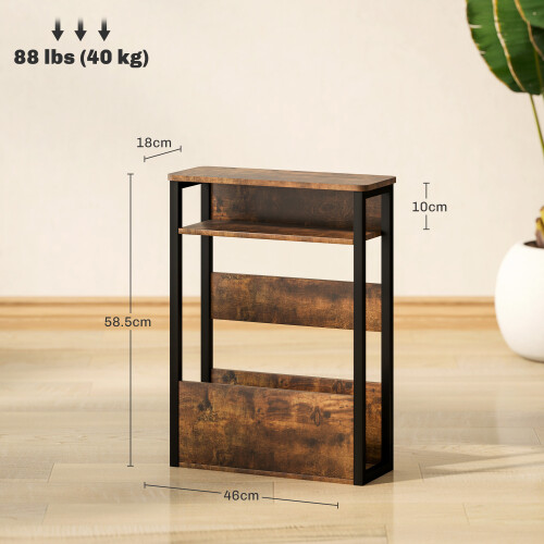 Homcom HOMCOM Narrow Side Table with Storage, Bedside End Table, Rustic Brown 1