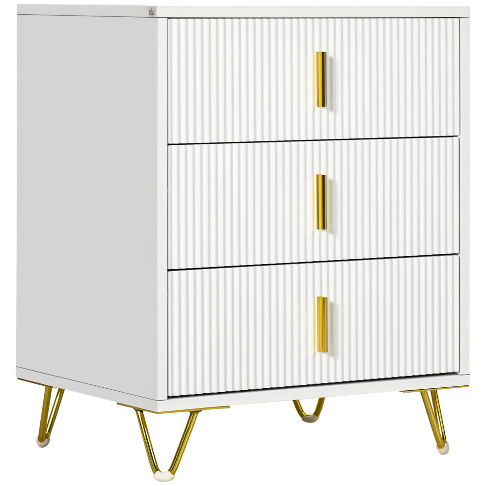 Homcom 3 Drawer Dresser, Chest Of Drawers Storage Cabinet, White