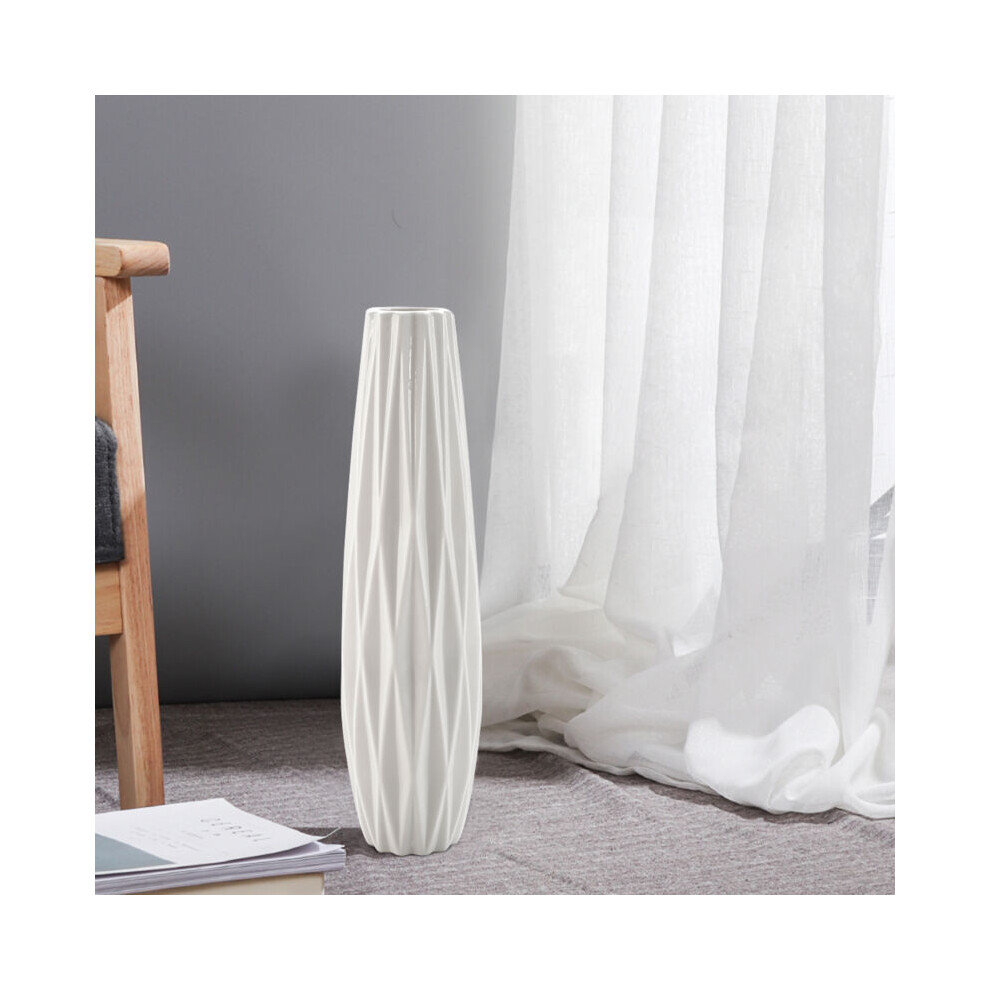 Modern Ceramic Flower Pot Embossed Vase Table Ornament Decor White