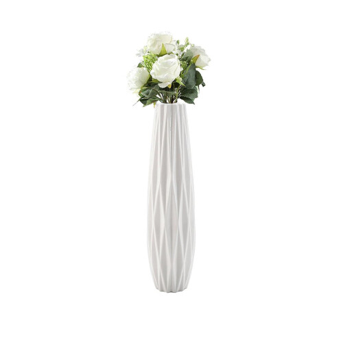 Living And Home Modern Ceramic Flower Pot Embossed Vase Table Ornament Decor White 2