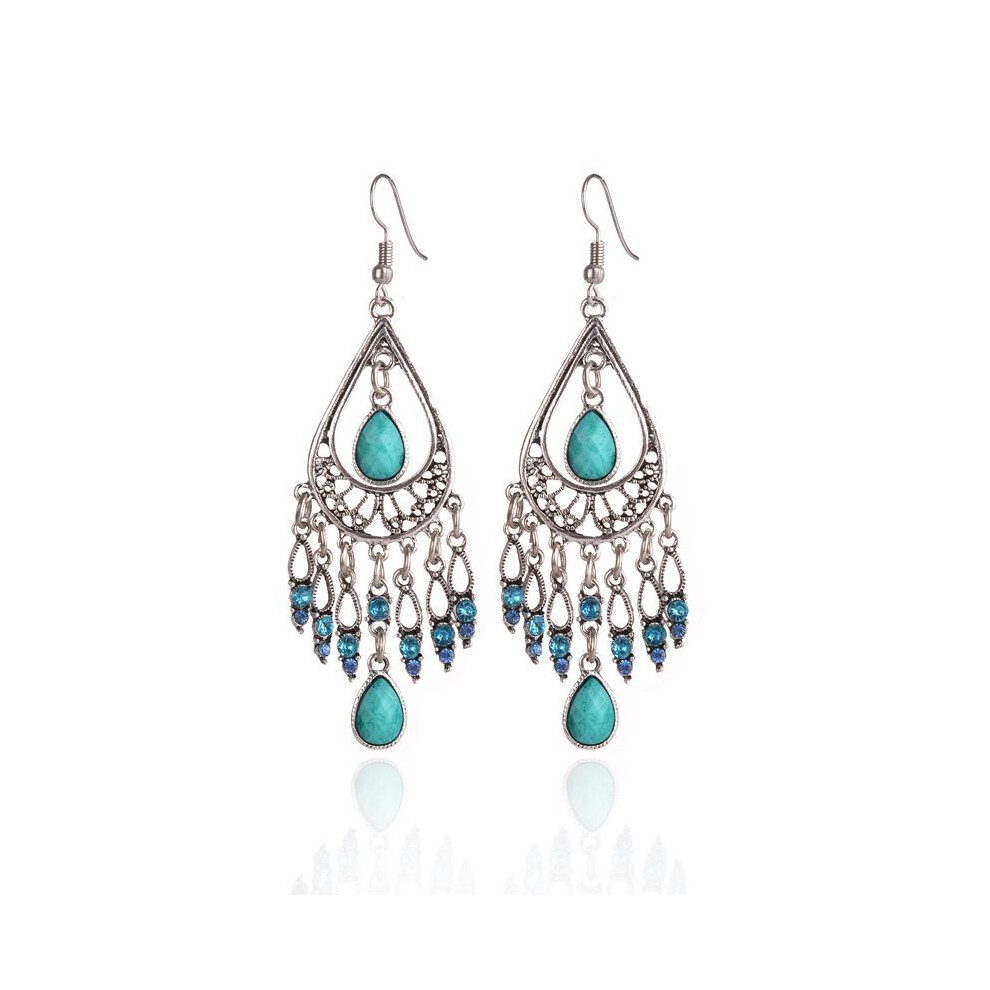 (green) Bohemian Teardrop Tassel Earrings Statement Dangle Jewelry for Women