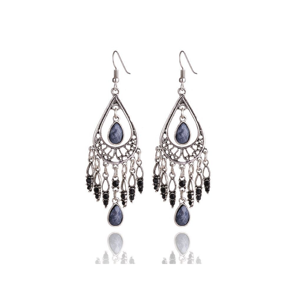 (gray) Bohemian Teardrop Tassel Earrings Statement Dangle Jewelry for Women